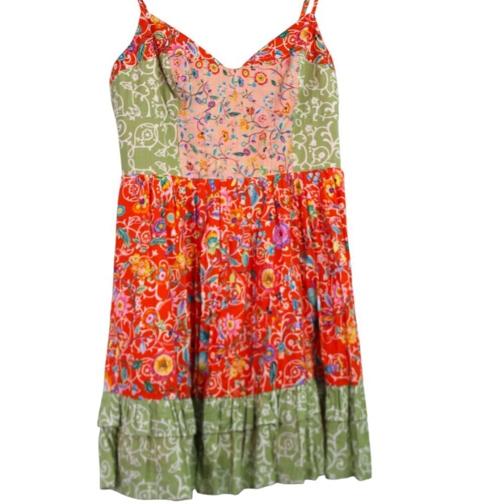 Anthropologie Floral MultiColored Square Neck Corset Mini Dress Size Small